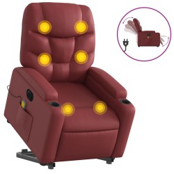 vidaXL Sillón de masaje elevable eléctrico cuero artificial rojo tinto
