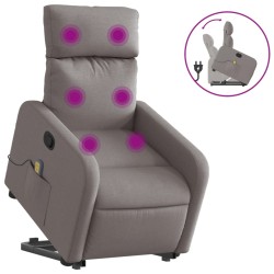 vidaXL Sillón reclinable de masaje elevable tela gris taupé