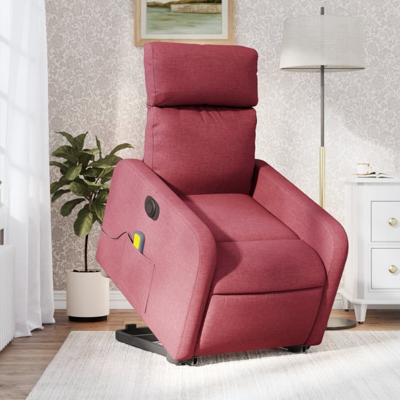vidaXL Sillón de masaje elevable eléctrico tela rojo tinto vidaXL Sillón de masaje elevable eléctrico tela rojo tinto