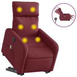 vidaXL Sillón de masaje elevable eléctrico tela rojo tinto