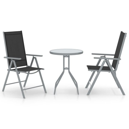 vidaXL Muebles bistró para jardín 3 pzas aluminio y textilene plateado