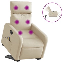vidaXL Sillón de masaje eléctrico reclinable elevable tela crema