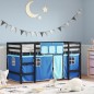 vidaXL Cama alta para niños con cortinas madera pino azul 90x190 cm vidaXL Cama alta para niños con cortinas madera pino azul 90x190 cm