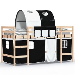 vidaXL Cama alta niños con túnel madera pino blanco negro 80x200 cm