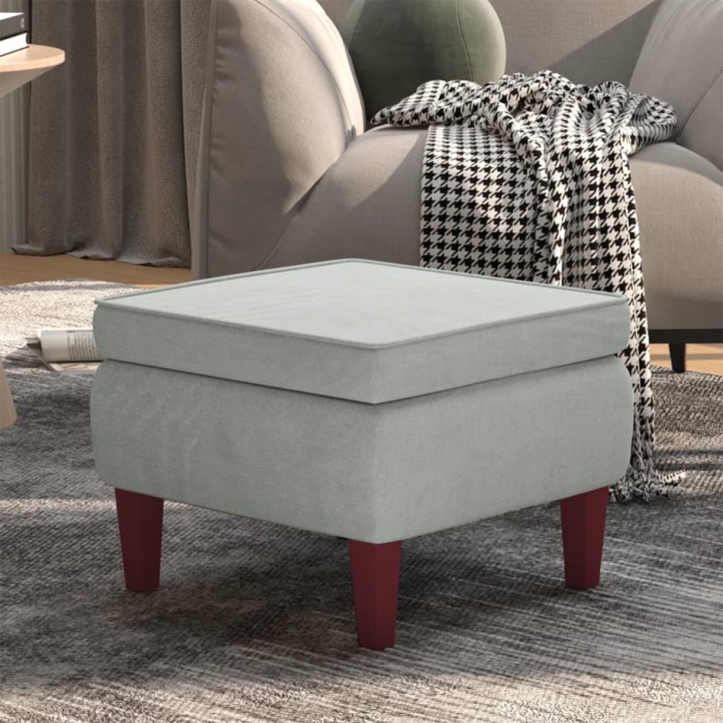 vidaXL Taburete con patas de madera terciopelo gris claro vidaXL Taburete con patas de madera terciopelo gris claro