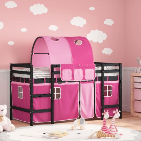 vidaXL Cama alta para niños con túnel madera pino rosa 90x190 cm