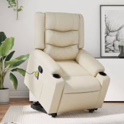 vidaXL Sillón reclinable de masaje de pie cuero artificial color crema