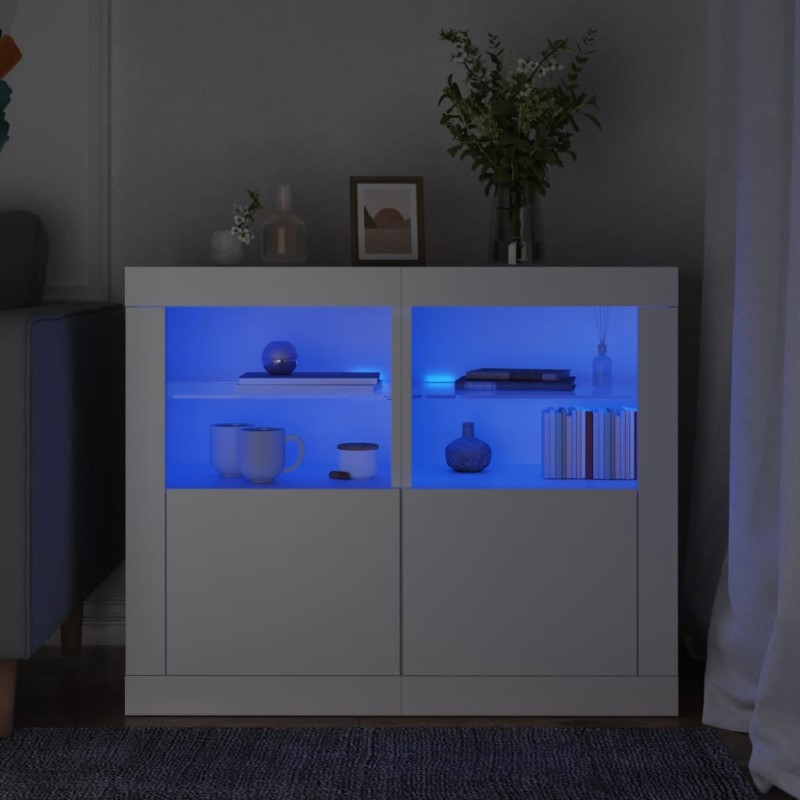vidaXL Armarios auxiliares luces LED 2 uds madera de ingeniería blanco vidaXL Armarios auxiliares luces LED 2 uds madera de ingeniería blanco