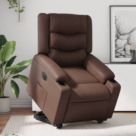 vidaXL Sillón reclinable elevable eléctrico de cuero sintético marrón