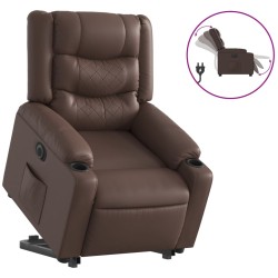 vidaXL Sillón reclinable elevable eléctrico de cuero sintético marrón