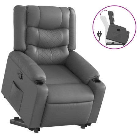 vidaXL Sillón reclinable elevable cuero artificial gris