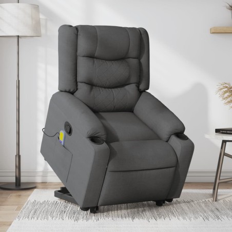 vidaXL Silla de masaje reclinable de pie de tela gris oscuro