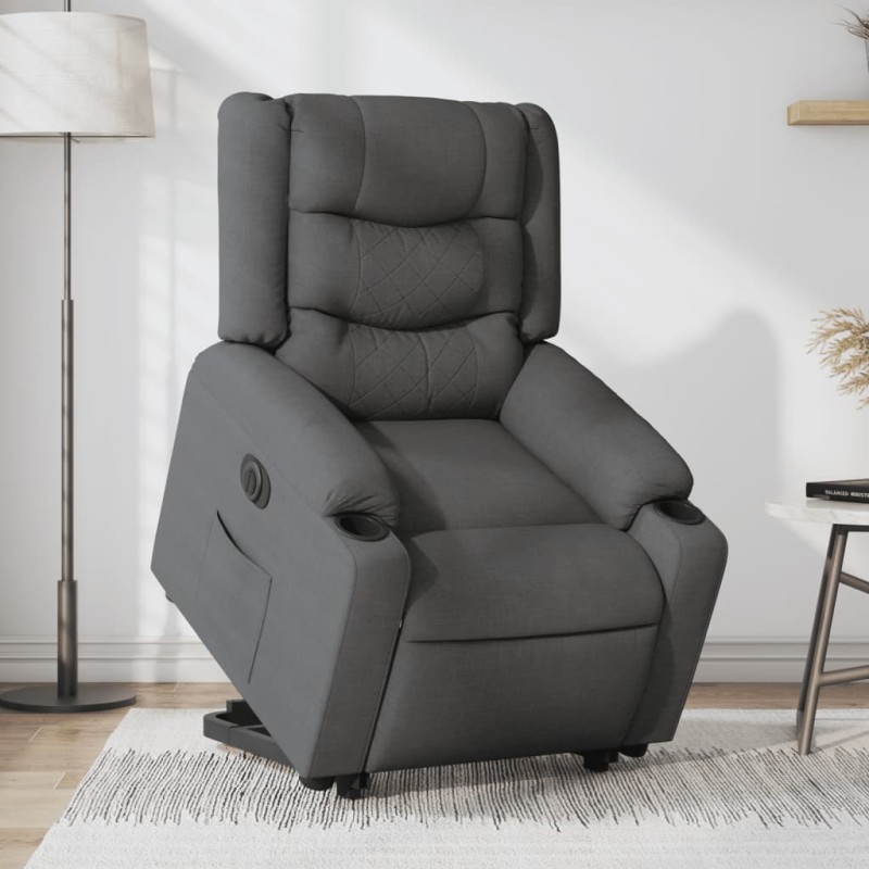 vidaXL Sillón eléctrico reclinable elevable de tela gris oscuro