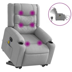 vidaXL Sillón de masaje eléctrico reclinable elevable tela gris claro