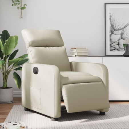 vidaXL Sillón reclinable eléctrico de cuero sintético crema