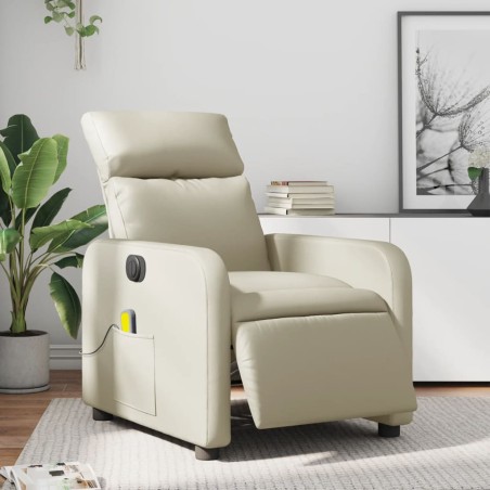 vidaXL Sillón de masaje reclinable eléctrico cuero sintético crema