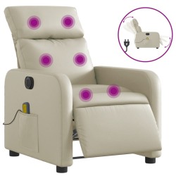 vidaXL Sillón de masaje reclinable eléctrico cuero sintético crema