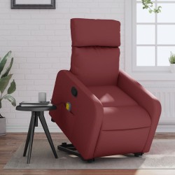 vidaXL Sillón reclinable de masaje de pie cuero artificial rojo tinto