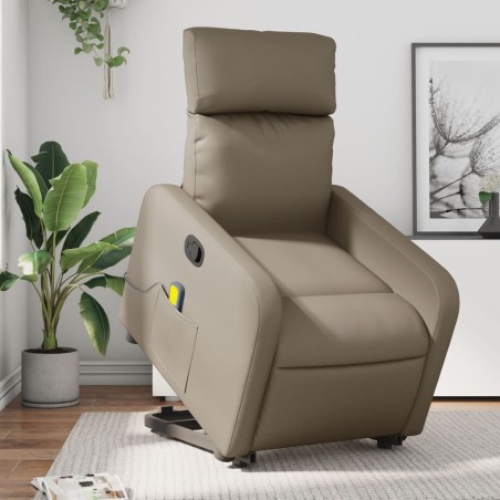 vidaXL Sillón reclinable masaje pie cuero artificial color capuchino