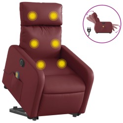 vidaXL Sillón de masaje elevable eléctrico cuero artificial rojo tinto