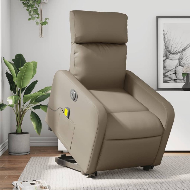 vidaXL Sillón reclinable de masaje eléctrico cuero sintético capuchino vidaXL Sillón reclinable de masaje eléctrico cuero sintético capuchino