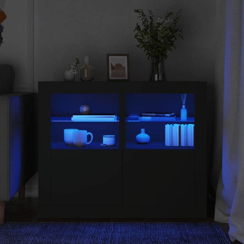 vidaXL Mesitas de noche con luces LED 2 uds madera ingeniería negra vidaXL Mesitas de noche con luces LED 2 uds madera ingeniería negra