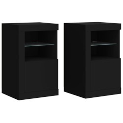 vidaXL Mesitas de noche con luces LED 2 uds madera ingeniería negra