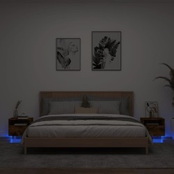 vidaXL Mesitas de noche con luces LED 2 uds roble ahumado 40x39x37 cm