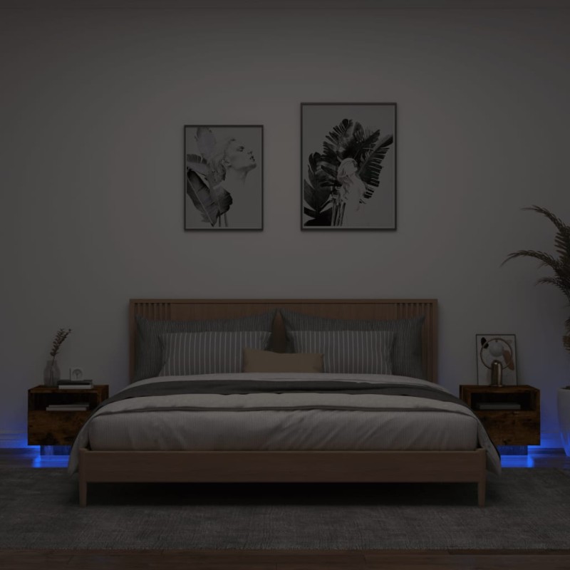 vidaXL Mesitas de noche con luces LED 2 uds roble ahumado 40x39x37 cm vidaXL Mesitas de noche con luces LED 2 uds roble ahumado 40x39x37 cm