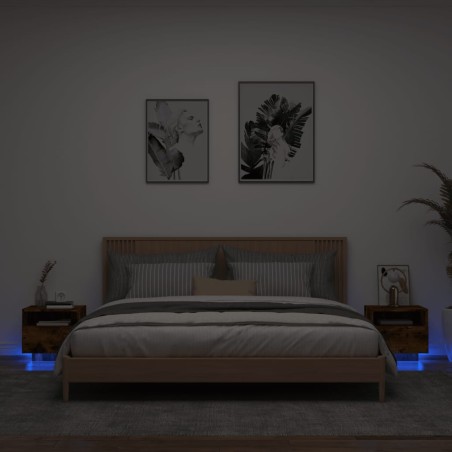 vidaXL Mesitas de noche con luces LED 2 uds roble ahumado 40x39x37 cm