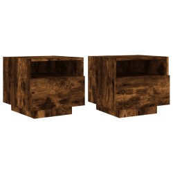 vidaXL Mesitas de noche con luces LED 2 uds roble ahumado 40x39x37 cm