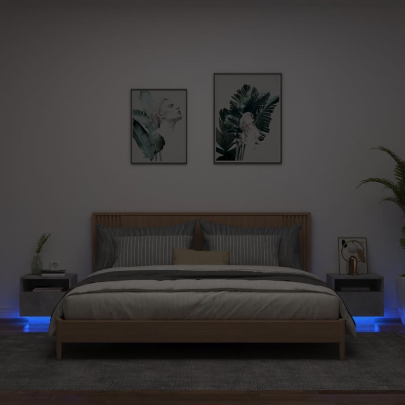 vidaXL Mesitas de noche con luces LED 2 uds gris hormigón 40x39x37 cm vidaXL Mesitas de noche con luces LED 2 uds gris hormigón 40x39x37 cm