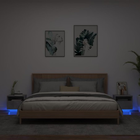 vidaXL Mesitas de noche con luces LED 2 uds gris hormigón 40x39x37 cm