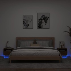 vidaXL Mesitas de noche con luces LED 2 uds marrón roble 40x39x37 cm