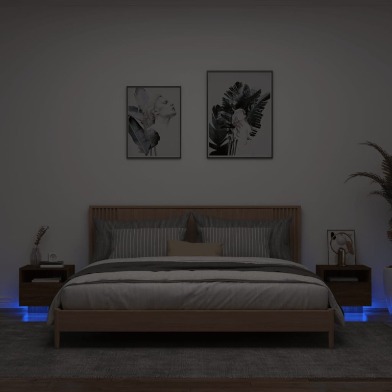 vidaXL Mesitas de noche con luces LED 2 uds marrón roble 40x39x37 cm vidaXL Mesitas de noche con luces LED 2 uds marrón roble 40x39x37 cm