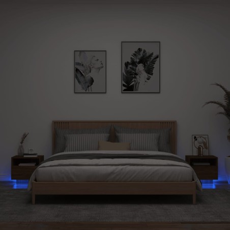 vidaXL Mesitas de noche con luces LED 2 uds marrón roble 40x39x37 cm