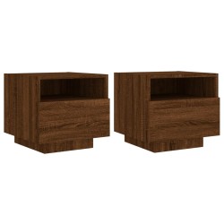 vidaXL Mesitas de noche con luces LED 2 uds marrón roble 40x39x37 cm