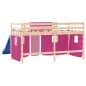 vidaXL Cama alta para niños con cortinas madera pino rosa 90x200 cm vidaXL Cama alta para niños con cortinas madera pino rosa 90x200 cm