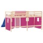 vidaXL Cama alta para niños con cortinas madera pino rosa 90x190 cm