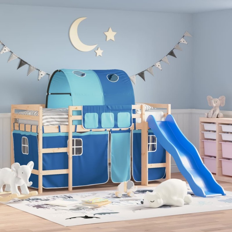 vidaXL Cama alta para niños con túnel madera pino azul 90x190 cm vidaXL Cama alta para niños con túnel madera pino azul 90x190 cm