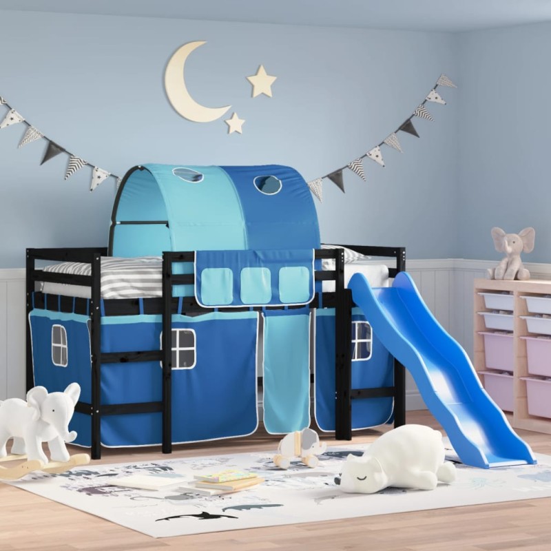 vidaXL Cama alta para niños con túnel madera pino azul 80x200 cm vidaXL Cama alta para niños con túnel madera pino azul 80x200 cm