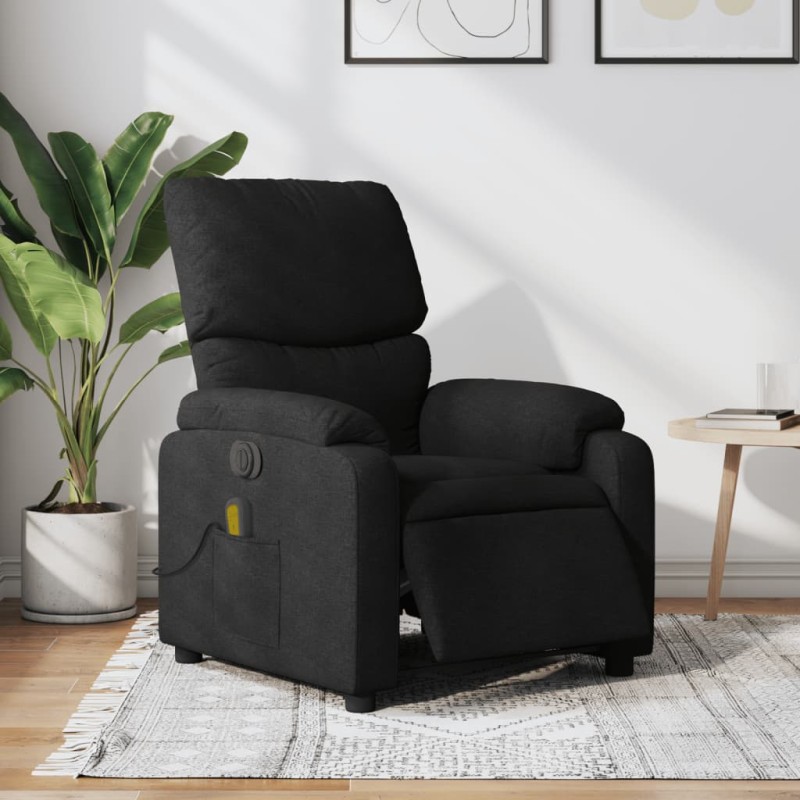 vidaXL Sillón reclinable de masaje eléctrico tela negro vidaXL Sillón reclinable de masaje eléctrico tela negro