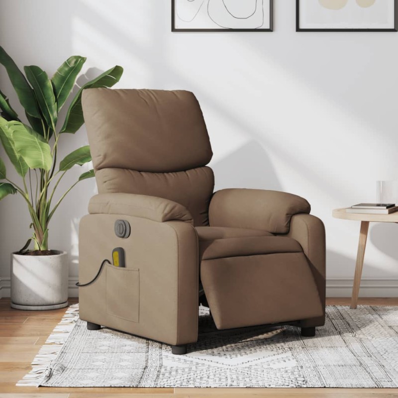 vidaXL Sillón reclinable de masaje eléctrico tela marrón