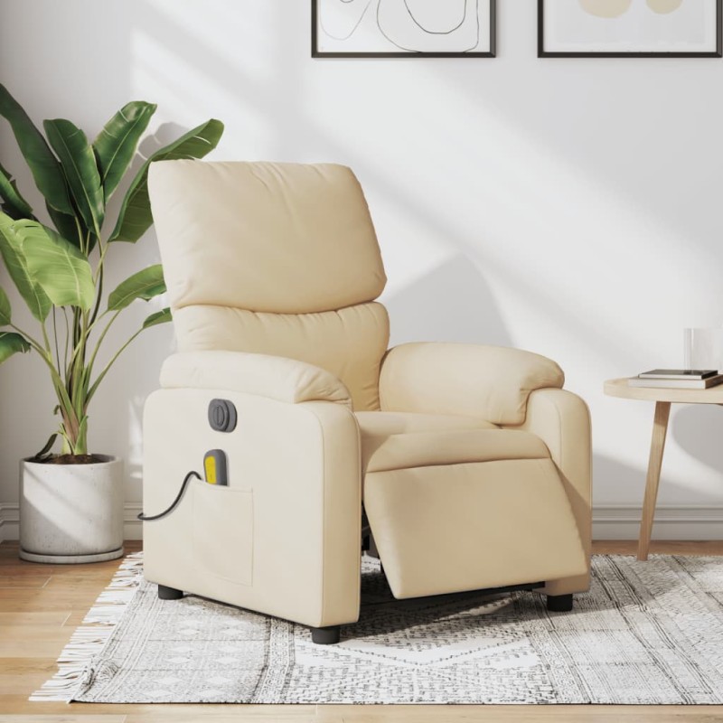 vidaXL Sillón reclinable de masaje eléctrico tela color crema vidaXL Sillón reclinable de masaje eléctrico tela color crema
