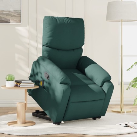 vidaXL Silla de masaje reclinable de pie de tela verde oscura