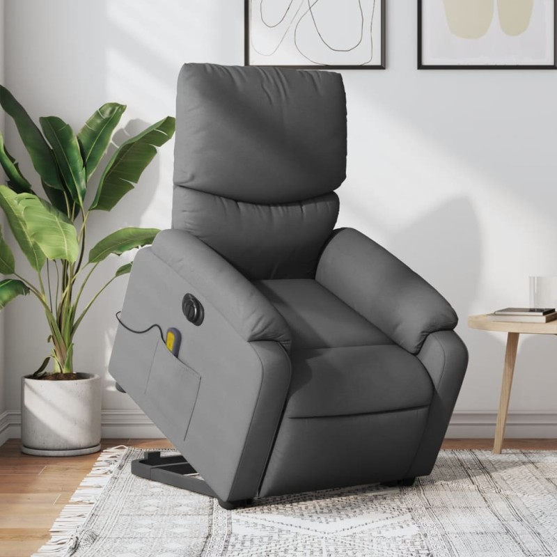 vidaXL Sillón de masaje eléctrico reclinable elevable tela gris oscuro vidaXL Sillón de masaje eléctrico reclinable elevable tela gris oscuro