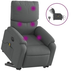vidaXL Sillón de masaje eléctrico reclinable elevable tela gris oscuro