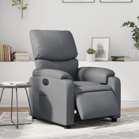 vidaXL Sillón reclinable eléctrico de cuero sintético gris