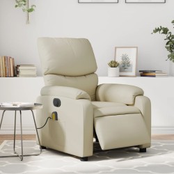 vidaXL Sillón de masaje reclinable eléctrico cuero sintético crema