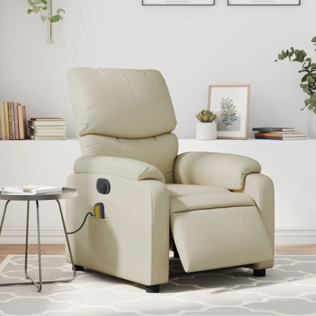 vidaXL Sillón de masaje reclinable eléctrico cuero sintético crema